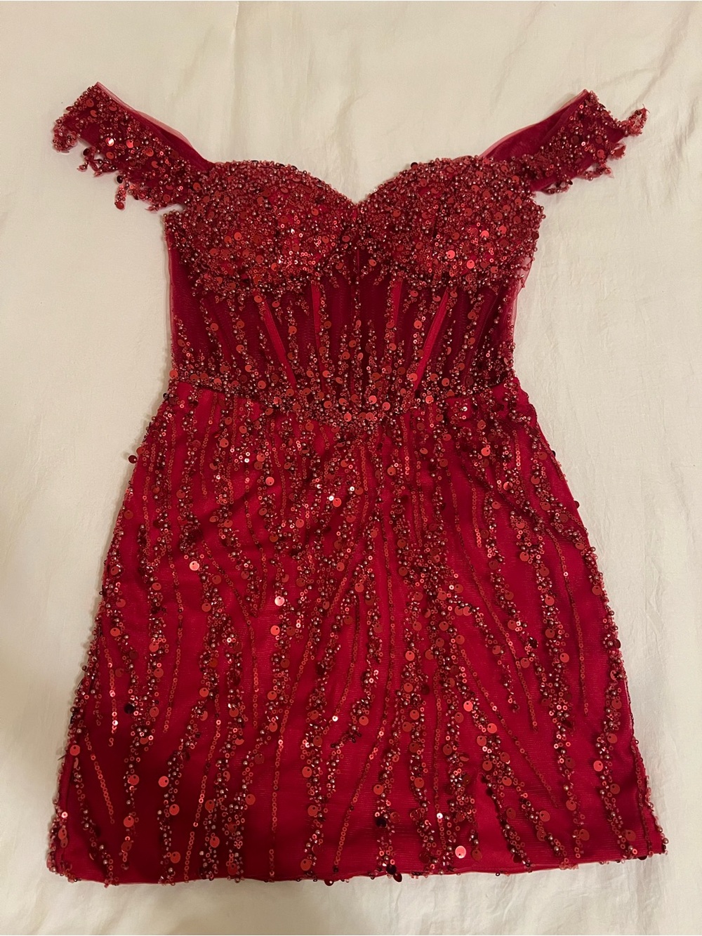 Fringe Off-the-Shoulder Beaded Sequin Homecoming Dress with Slit